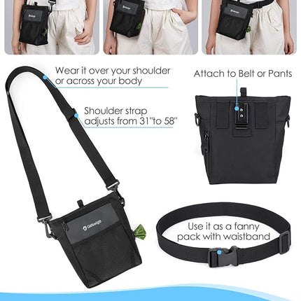 Gobeigo Dog Treat Pouch with Silicone Snack Bag, Front Pocket fits All Phones, 4 Cup Treat Bag with Training Clicker, Upgrade Stronger Magnetic Closure, 3 Ways to Wear Walking Fanny Pack (Gray)