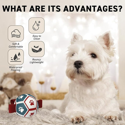 QDAN Small Dog Toys, Puppy Balls, Dog Balls with Straps for Small Breed, Soccer Ball for Dogs, Puppy Toys, Dog Birthday Gift (Blue Red, 3.5 inch)