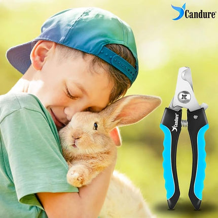 Candure Pet Nail Clippers Professional Nail Trimmer Suitable for Puppy, Cats, Rabbits and Guinea Pigs - Safety Lock/Protective Guard to Avoid Over Cutting (Blue, Small)