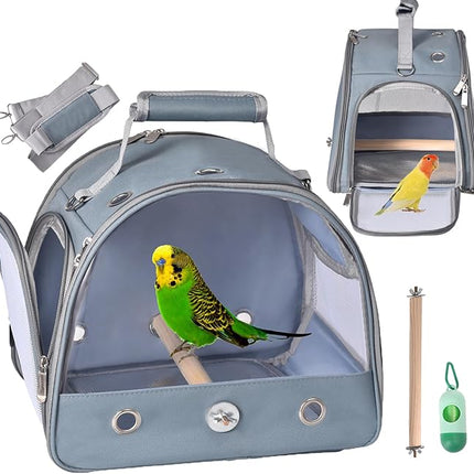 Bird Carrier Travel Cage with Stand (with Tray), Small Bird Travel Carrier for Parrot, Small Bird Cage for Travel Parakeet Carrier with Shoulder Strap, Side Access Window (Blue)