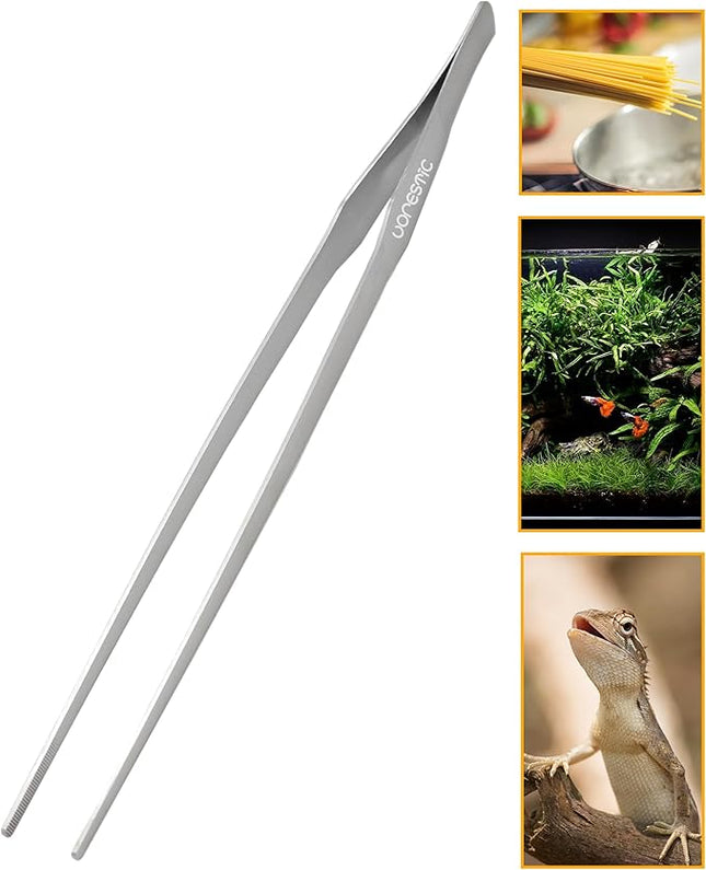 VORESTIC 1PC Straight Aquarium Tweezers, 15" Long Tweezers for Terrarium, Stainless Steel Aquascape Tool for Planting Aquarium Plants, and Aquarium Maintenance