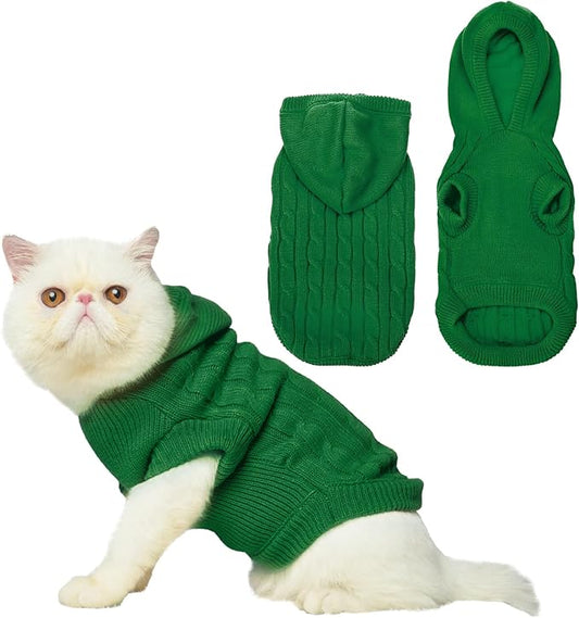 PUPTECK Winter Dog Cat Sweater Coat - Soft Cold Weather Clothes Knitwear for Kitties & Small Dogs Indoor Outdoor Walking Warm, Knitted Classic for Doggies Kitties Girls Boys, Light Green L
