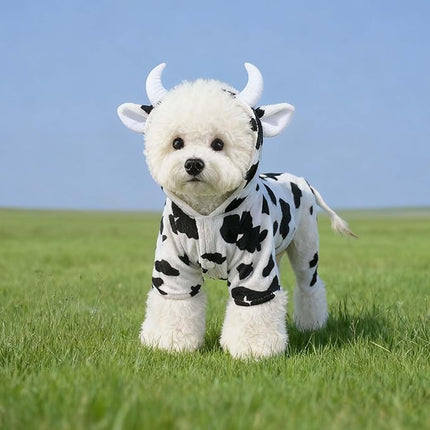 FLAdorepet Halloween Dog Cow Costume Outfits for Small Medium Large Dog Winter Fleece Puppy Jacket Coat Hoodie Funny Dog Clothes Golden Retriever (White, S)