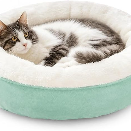 Love's cabin Round Donut Cat and Dog Cushion Bed, 20in Pet Bed for Cats or Small Dogs, Anti-Slip & Water-Resistant Bottom, Super Soft Durable Fabric Pet Beds, Washable Luxury Cat & Dog Bed Blue