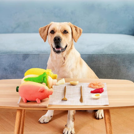 3-Pack Squeaky Vegetable - Shaped Pig Dog Toys with Grunts & Oinks,Durable Rubber Puppy Chew Toys with Interactive Latex Design