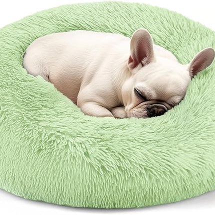 Dogs Bed for Small Dogs, Anti-Anxiety Washable Round Bed (Green, 24.0" L x 24.0" W x 8.0" Th)