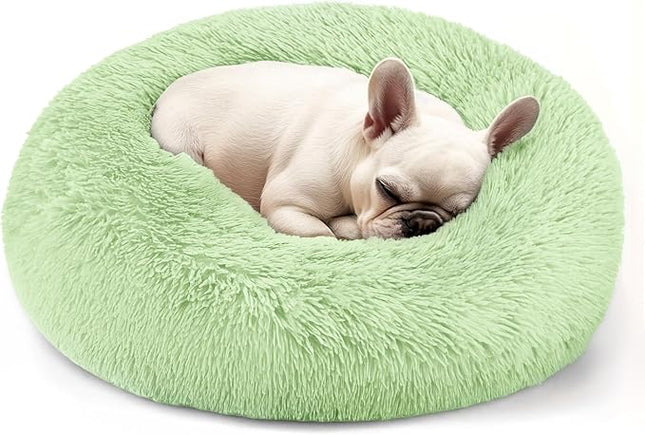 Hoewina Dog & Cat Bed, 20in Cat Beds for Indoor Cats, Calming Donut Bed for Puppy and Kitten, Washable Round Fluffy Pet Bed for Small Medium Dogs and Cats (Green)