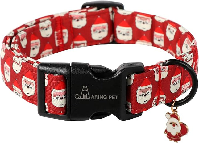 ARING PET Christmas Dog Collar-Cute Red Santa Claus Dog Collars, Adjustable Christmas Pet Collars Puppy Collar with Quick Release Buckle for Girl&Boy Dogs