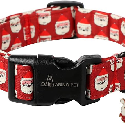 ARING PET Christmas Dog Collar-Cute Red Santa Claus Dog Collars, Adjustable Christmas Pet Collars Puppy Collar with Quick Release Buckle for Girl&Boy Dogs
