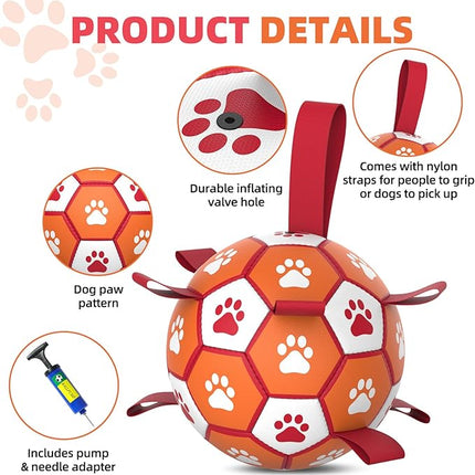 Diman Dog Soccer Balls Toys: Dog Balls with Straps for Indoor Outdoor Play, Pet Toys Balls for Small Medium, Doggie Birthday Gift, Interactive Pet Toy for Tug of War (7 inch)