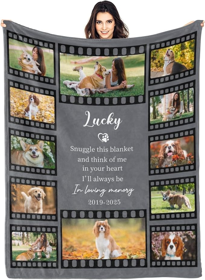 Artsadd Personalized Pet Memorial Throw Blanket with Photo-Pet Memorial Gifts for Dogs Cats Loss of Dog Sympathy Gift Bereavement Remembrance Passing Away Gifts Dog Picture Blanket