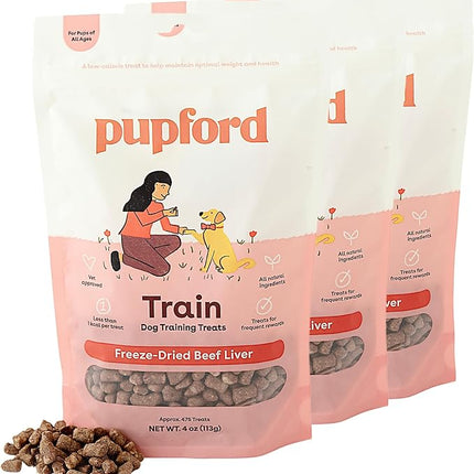 Pupford Freeze Dried Training Treats for Dogs & Puppies, 1400+ Three Ingredient Bites (Beef Liver, 4 oz, 3 Pack)