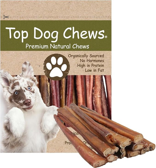 Top Dog Chews - Thick 12 Inch Bully Sticks, 100% Natural Beef, Free Range, Grass Fed, High Protein, Supports Dental Health & Easily Digestible, Dog Treat, 10 Pack