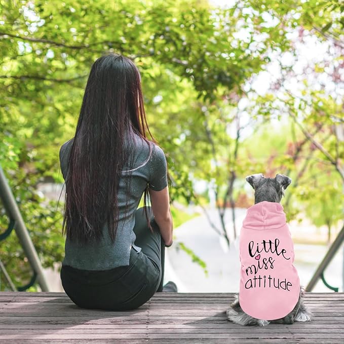 Cat Hoodies for Cats Puppy Pet Clothes Cat Apparel Little Miss Attitude Print Dog Hoodie for Small Medium Dogs Outfits for Kittens(Pink,M)