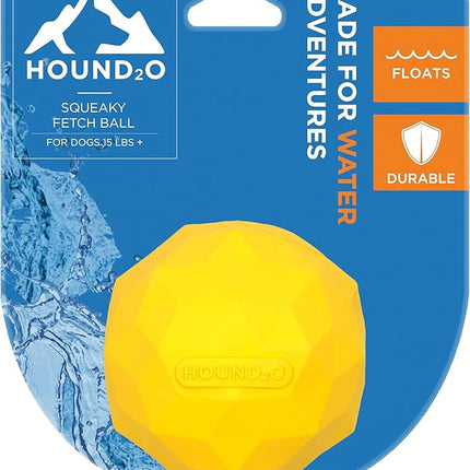 Hound2O Dog Toys | Squeaky Fetch Ball for Dogs | Yellow Floating Outdoor Toy - Easy to Clean and Made from Non Toxic Materials