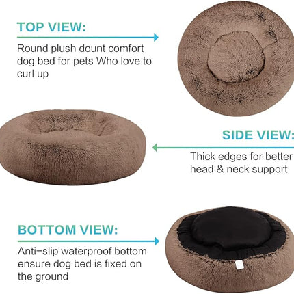 SAVFOX Plush Calming Dog Beds - Donut Shaped, Comfy Cuddler for Small to Extra Large Dogs & Cats, Washable Faux Fur