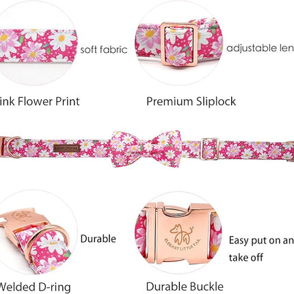 Elegant little tail Dog Collar, Floral Pattern Pet Collars with Bow Girl Cotton Bowtie Collars Spring Puppy Gift Adjustable Pet Collar for Small Dogs