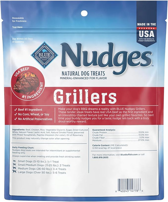 Blue Buffalo Nudges Grillers Natural Dog Treats, Made in the USA with Real Steak, 16-oz Bag