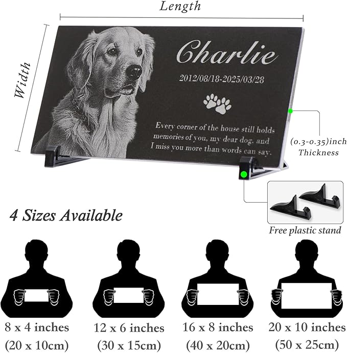 Personalized Engraved Pet Memorial Stone - Custom Granite Grave Marker for Dogs, Cats - Heartfelt Outdoor Garden Tombstone with Photo, In Loving Memory Keepsake Gift for Loss of Beloved Dog or Cat