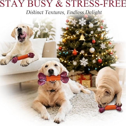 Apasiri Dog Toys for Aggressive Chewers Large Breed 2-Pack: Heavy Duty Chew Toys for Medium Dogs Indestructible Orange Dog Gift with Peanut Butter Flavor