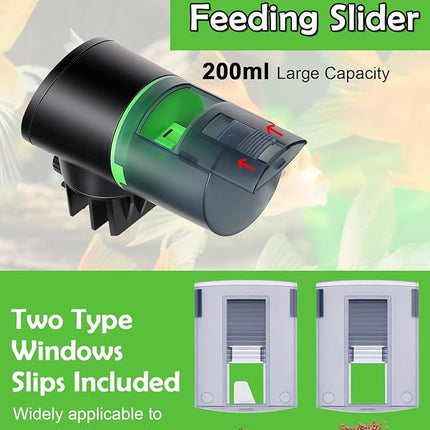 Automatic Fish Feeder for Aquarium - Rechargeable Fish Food Auto Dispenser Vacation Turtle Feeder with USB Charger Cable，LCD Screen, Customized Schedule，Black