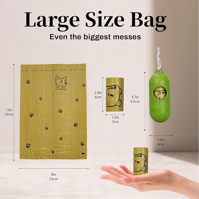 270 Counts Dog Poop Bags Rolls with Dispenser & Leash Clip, Scented Poop Bags for Dogs Waste, Extra Thick & Leak Proof for Poop Doggie Puppy Pet Waste, 9" x 13", Dark Khaki