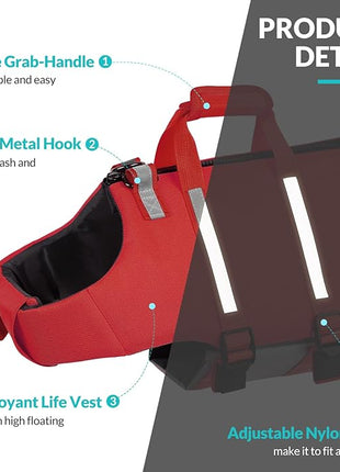 Queenmore XS Dog Life Jacket, Dog Life Vest for Swimming, Life Jackets for Small Dogs, Small Doggie Life Vest for Swimming, Adjustable Pet Life Vest for Boating, Cat Lifevest (Red, XS)