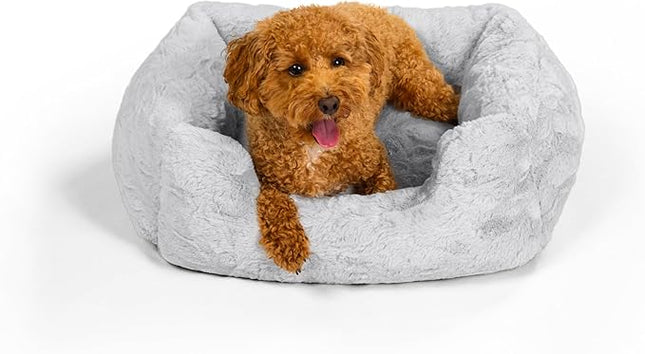Best Friends by Sheri Lux Lounge Bed Calming Faux Fur Dog Bed, Gray, Small, 20" x 15"