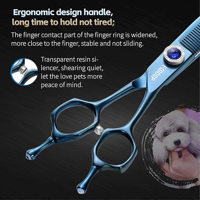 Professional Curved Thinning Dog Grooming Scissors 7'' Curved Thinner Shears for Dogs Pet 52 Teeth Japan VG10 Sharp and Smooth(7Curved Thinner, Blue)