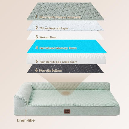 EHEYCIGA Memory Foam Dog Bed XLarge Sized Dogs, Extra Large Dog Bed Orthopedic with Washable Removable Cover, Waterproof XL Pet Bed Couch for Crate, 41x27x6 Inches, Greyish Green
