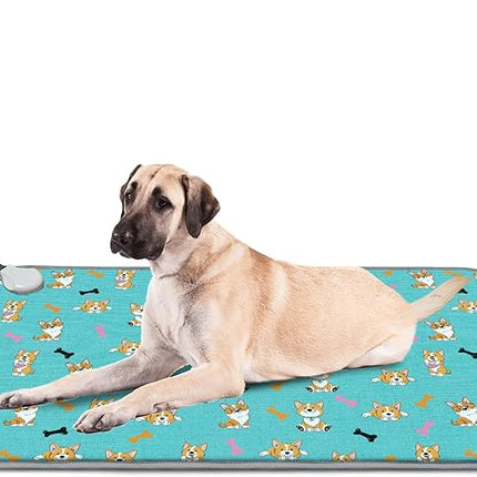 Large Pet Heating Pad (30x47in) Temperature Adjustable Dog Cat Heating Pad with Timer, Waterproof Heated Cat Bed Mat with Chew Resistant Cord