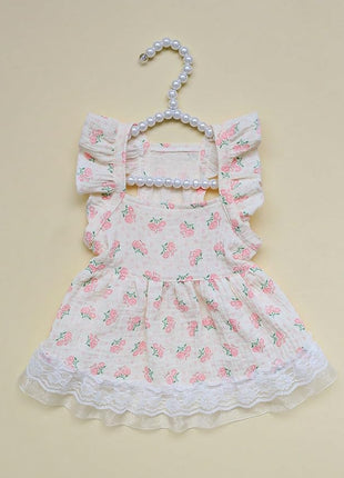 QWINEE Cute Flower Pattern Dog Dress Ruffle Trim Princess Dress Cat Vest Dress Lace Trim Summer Dress Pet Clothes for Small Medium Cats Dogs Kitten Puppy Pink A M