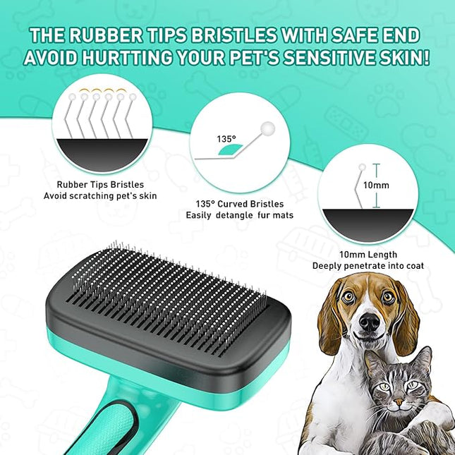 6 PCS Self Cleaning Slicker Brush & Undercoat Rake & Bath Brush & Flea Comb & Pet Comb & Steam Brush for Dogs and Cats,Professional Deshedding Dematting Tool for Long and Short Haired Pets