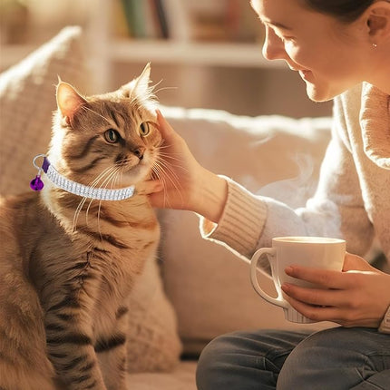 EXPAWLORER Soft Velvet Safe Cat Collars for Girl Cats - Rhinestones Bling Diamante Adjustable Collars Breakaway- Chirstmas Cat Clollar Gifts with Bells for Boy Cats Kitty and Small Dogs