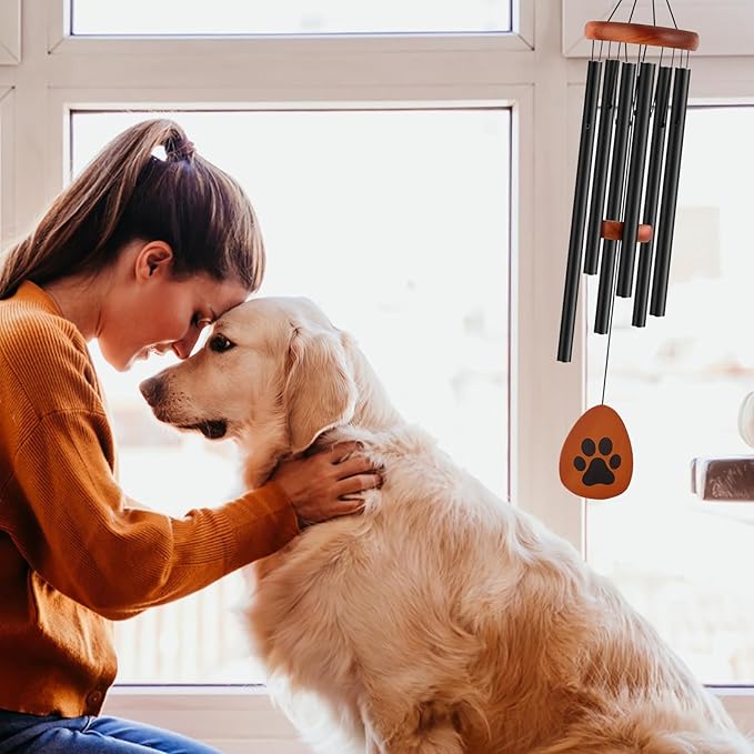 Dog Memorial Wind Chime, 26" Pet Memorial Gifts for Dogs, Loss of Dog Sympathy Gift, Black