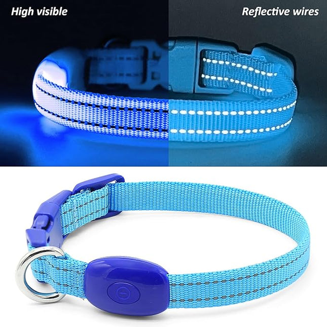 Light Up Dog Collar for Small Dogs, Reflective LED Dog Collar Rechargeable Puppy Collar Glowing Cat Collars Safety Dog Lights for Night Walking (Royal Blue)