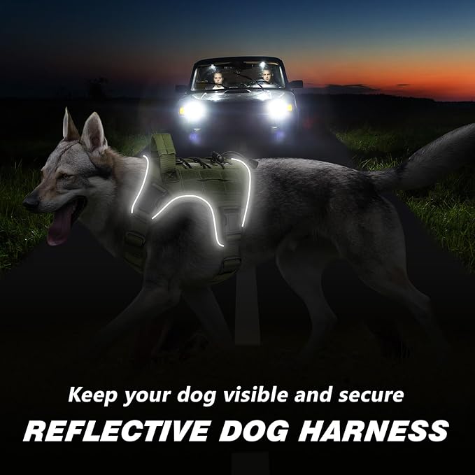 WINGOIN Green Tactical Dog Harness for Medium Dogs, Heavy Duty No Pull Dog Harness with Handle, Adjustable Reflective Military K9 Pet Vest for Pitbull, Female, Male, Walking, Training, Hunting (M)