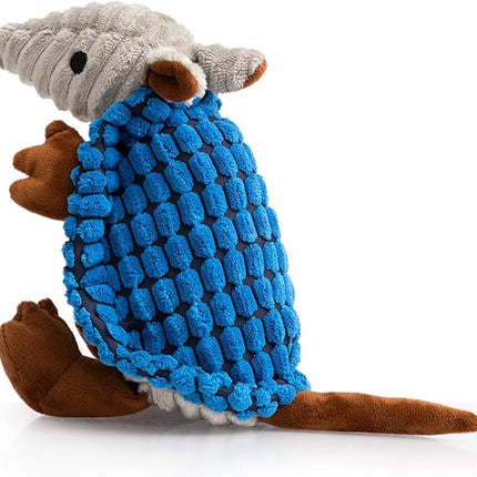 Hollypet Plush Dog Squeaky Toy Stuffed Armadillo Animal Pet Puppy Chew Toys with Clean Teeth for Small Medium Large All Breed Sizes Dogs, Blue, 8 in