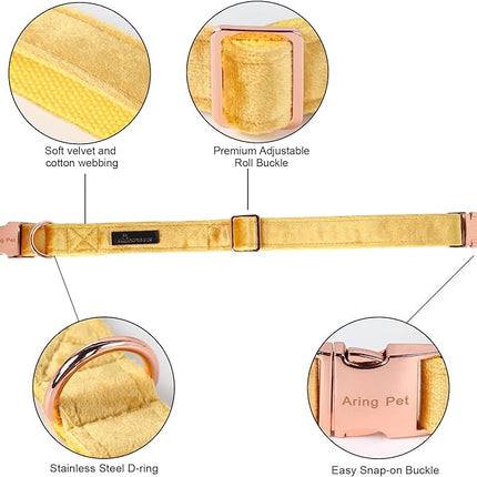 ARING PET Bowtie Dog Collar-Velvet Dog Collars with Detachable Bowtie, Adorable&Soft Yellow Dog Collar.