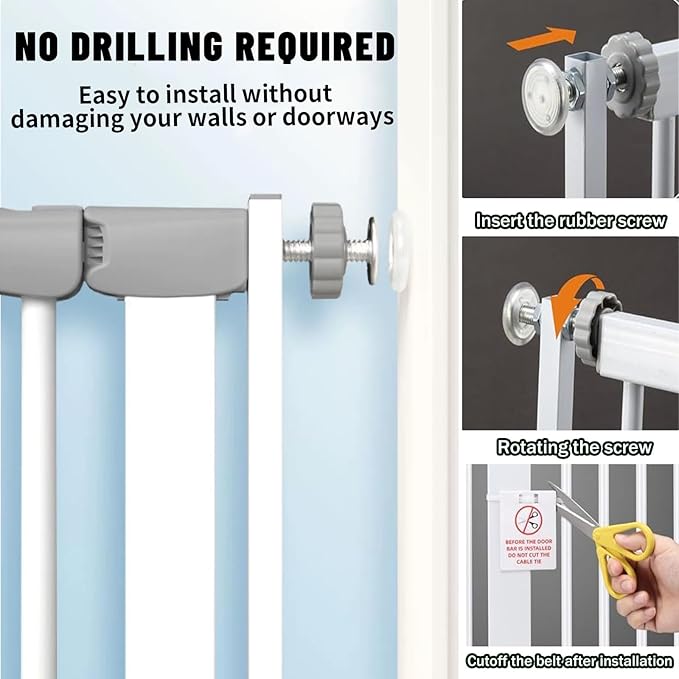 41" Tall Safety Pet Gate,Adjustable 29.92"-43.71" Wide,No Drilling Pressure Mount Kit,Auto Close Cat Gate Suitable for Stairs,Doorways,White (29.92"-43.71" W)