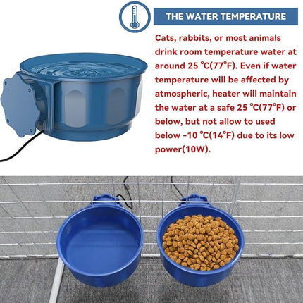 NAMSAN Small Heat Pet Bowl for Cats Rabbits Indoor, 0.6L Heated Water Bowl, Water & Food Thermal-Bowl for Dog Cage, Hanging Kennel Dish, USB Cable, Self-Assembly