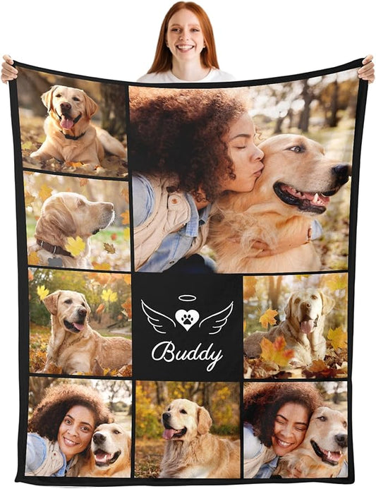 Custom Dog Blanket, Dog Memorial Gifts for Loss of Dogs, Personalized Throw Blanket with Pictures Name, Cat Memorial Blanket Gift, Pet Remembrance Gifts, Pets Loss Sympathy Gifts