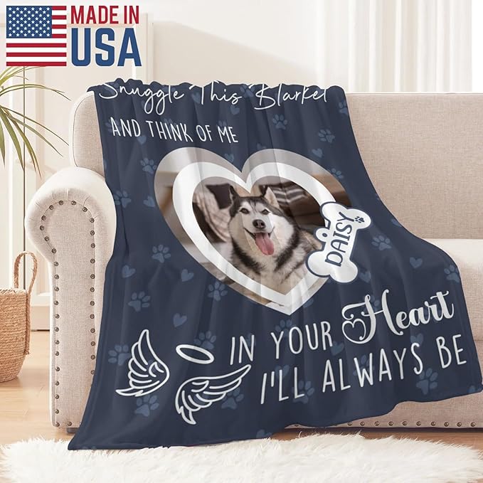 Pet Memorial Gifts for Lost of Dogs Cats, Personalized in Loving Memory Blanket with Photo, in Memory of Dog Sympathy Gift Bereavement Remembrance Passing Away Gifts, Custom Pet Picture Blanket