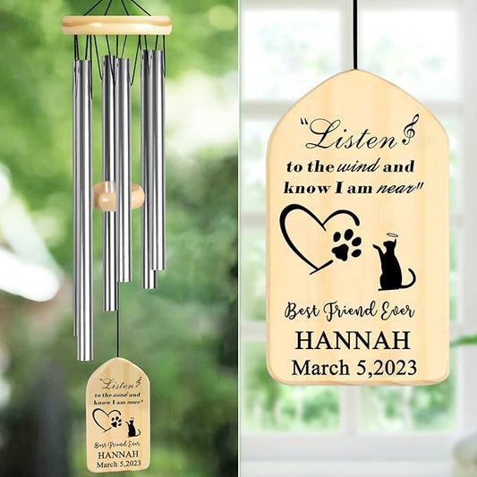 Pet Memorial Gifts, PEMIRSAYO Personalized Pet Memorial Wind Chime - Gifts for Loss of Cat - Remembrance Bereavement Gifts for Loss of Cat - Loss Pet Gifts Cat