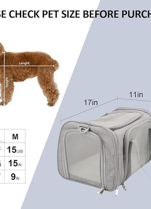 Cat Carriers Dog Carrier Pet Carrier For Small / Medium Cats Dogs Puppies (Up To 15lbs), TSA Airline Approved Small Dog Carrier Soft Sided, Collapsible Waterproof Travel Puppy Carrier - Grey