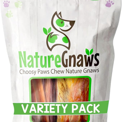 Nature Gnaws Variety Pack for Large Dogs (12 Count) - Bully Sticks, Beef Tendons and Tripe Twists for Dogs - Natural Long Lasting Beef Dog Chew Bones - Rawhide Free