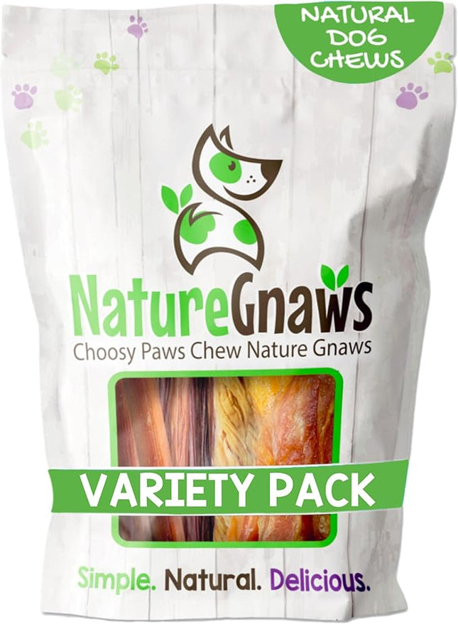 Nature Gnaws Variety Pack for Small Dogs (12 Count) - Bully Sticks, Beef Tendons and Tripe Twists for Dogs - Natural Long Lasting Beef Dog Chew Bones - Rawhide Free
