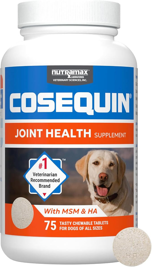 Nutramax Cosequin for Dogs Joint Health Supplement, Contains Glucosamine for Dogs, Plus Chondroitin, MSM and HA, Supports Healthy Joints, Chewable Tablets, 75 Count