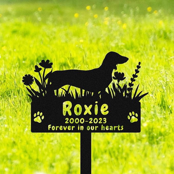 Personalized Dog Dachshund Memorial Stake Engraved Grave Stake, Custom Flowers Dog Memorial Grave Marker Outdoor Memorial Plaque, Dog Memorial Engraved Sign Pet Memorial Garden Stake