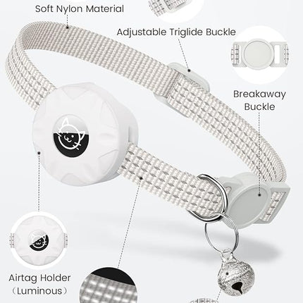 Apple AirTag Cat Collar, GPS Tracker Kitten Collar with Breakaway Feature, Lightweight and Reflective, Suitable for Cats, Kittens and Puppies (White)